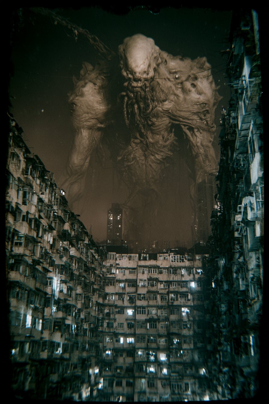 Recovered photograph — the complex at night, undated